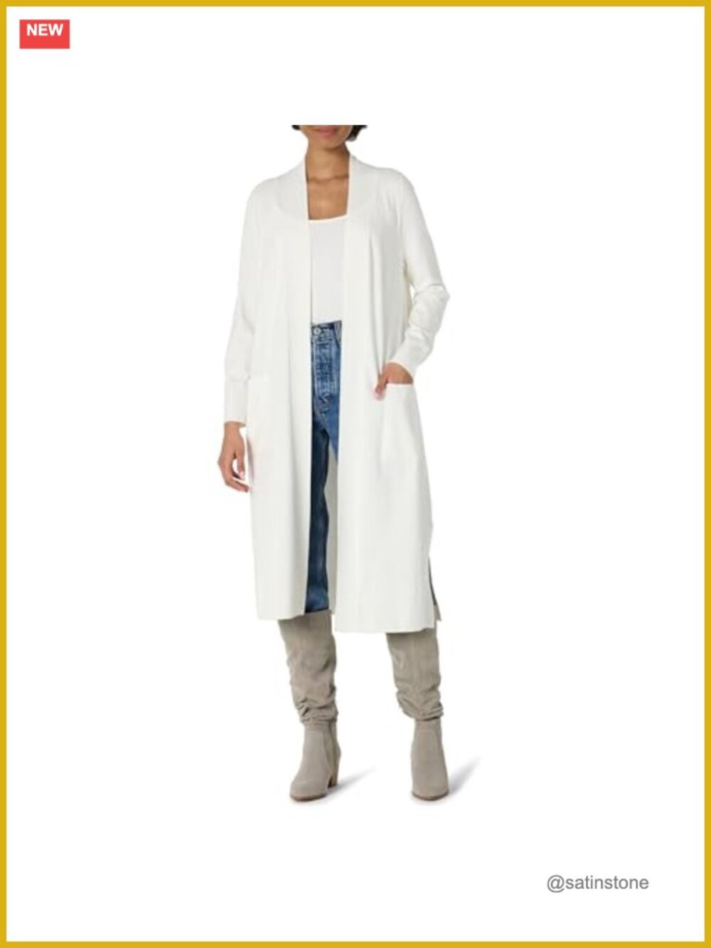 Regular-Fit Lightweight Soft Duster Length Cardigan Sweater with Pockets